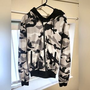 Urban ID Large Grey/White/Black Camouflage Print Jacket W/ Detachable Hood
